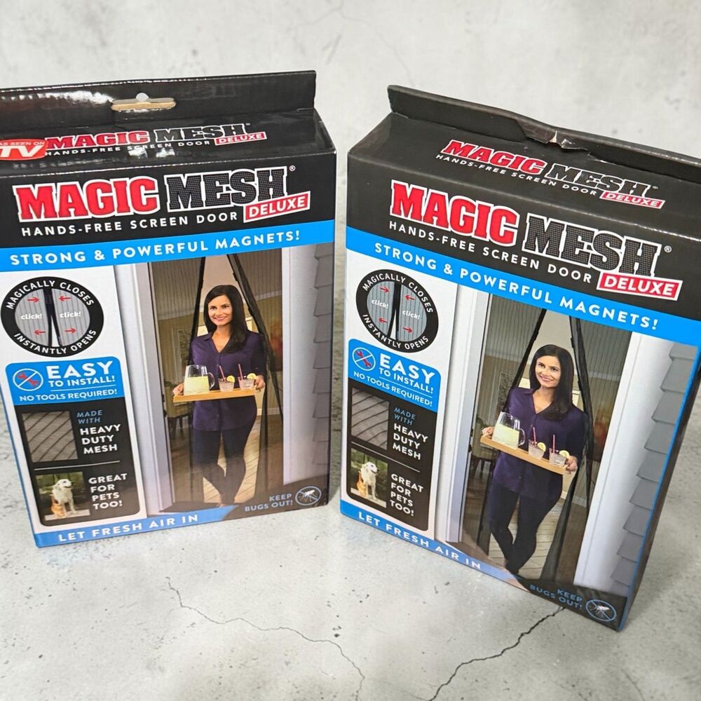 Magic Mesh Deluxe Hands Free Magnetic Screen Door 39"x83" -Black (New In Box)x2